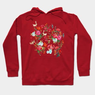 Roses floral blue pattern with insects & rabbit Hoodie
